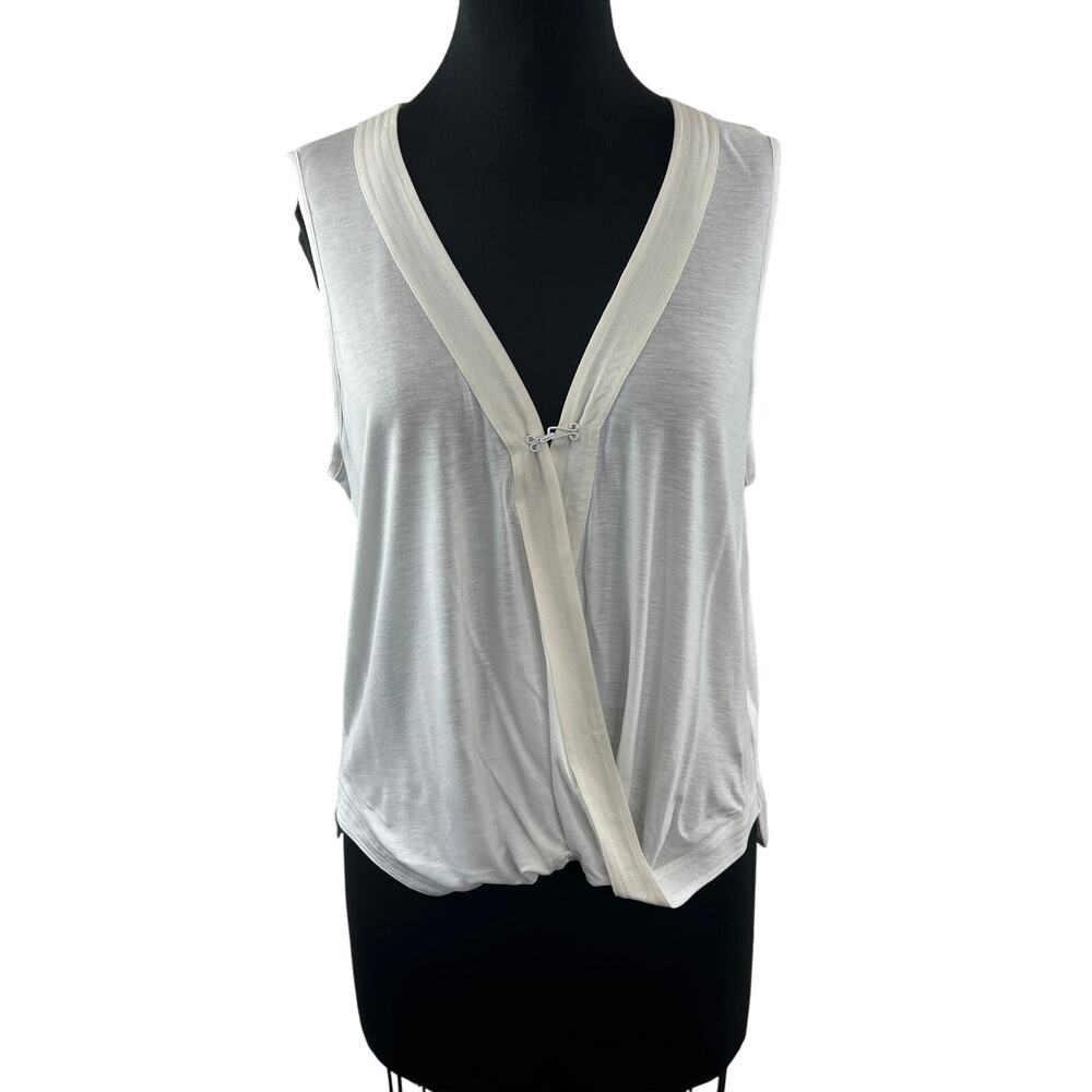 A.L.C. White Surplice Blouse Plunge Neck Band-Hem Pullover Summer Size M Medium